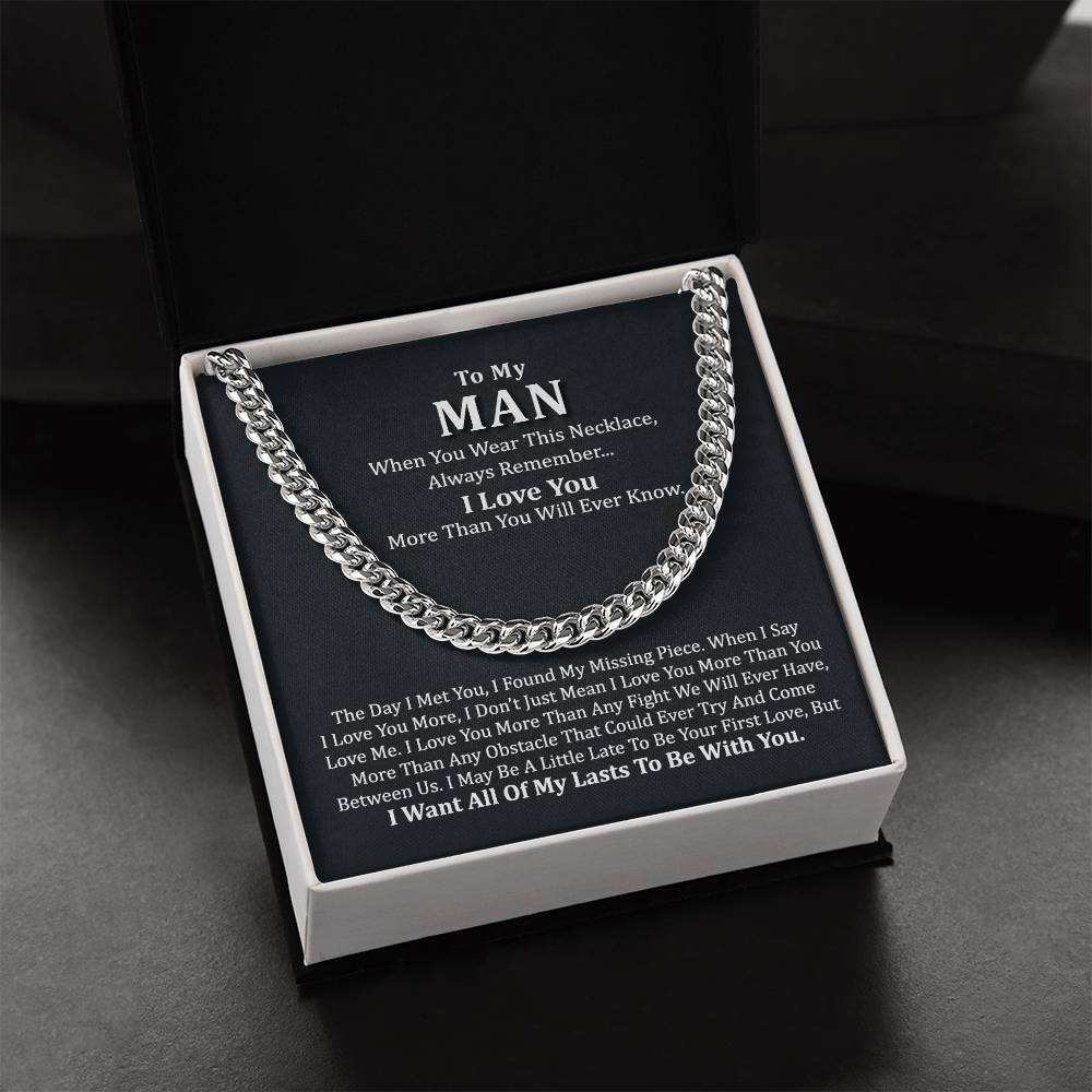 To My Man Chain Necklace Gift For Him Romantic Birthday Gifts For Him Best Jewelry For Men Cuban Link Chain