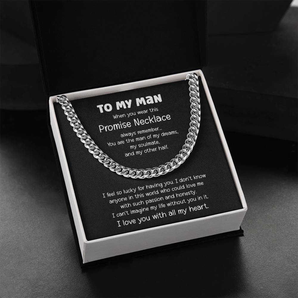Promise Necklace For Him Gift From Girlfriend For Valentines Day Anniversary Birthday Cuban Link Chain