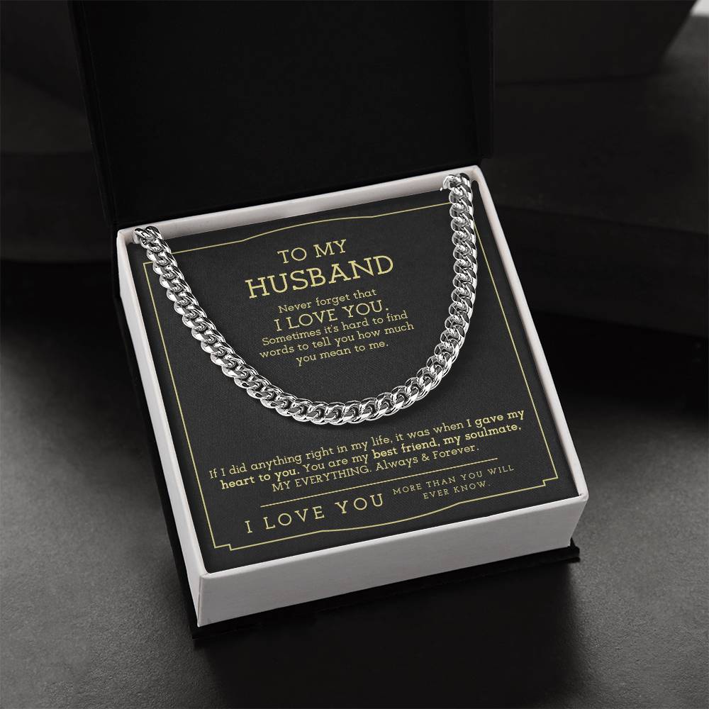 To My Husband Cuban Link Chain Necklace Husband Gift From Wife Anniversary Gift For Husband Husband Birthday Father's
