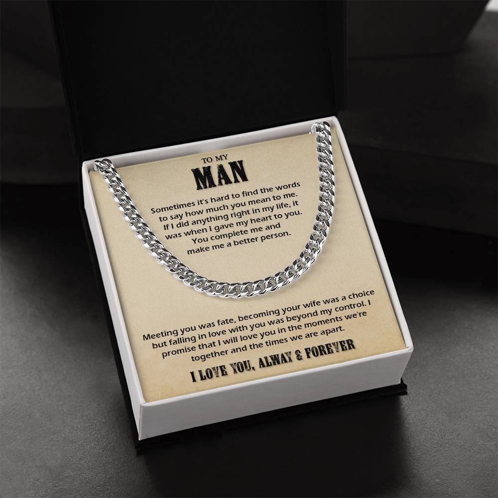 To My Man Cuban Chain Necklace Husband Necklace Gift For Husband From Wife Cuban Link Chain