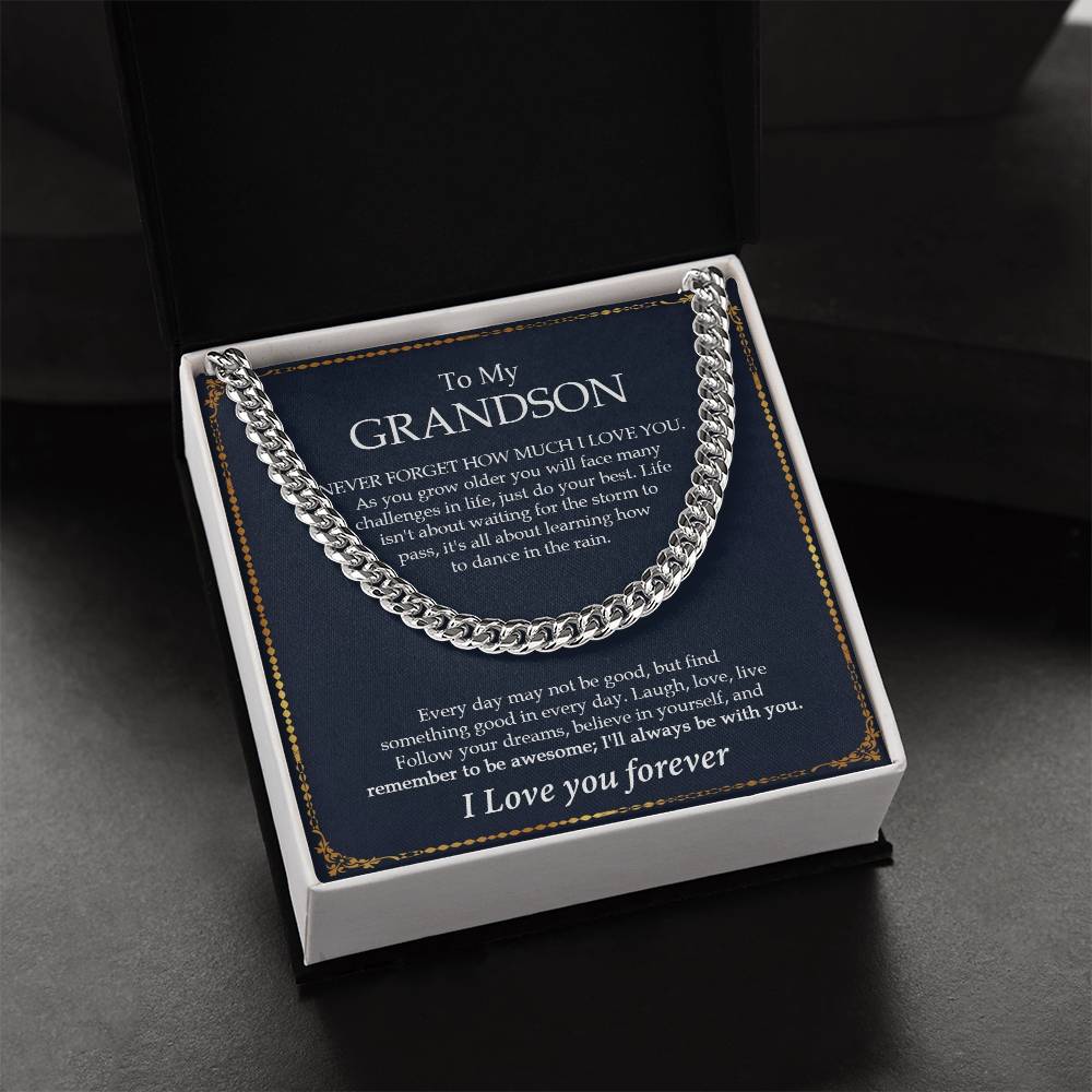To My Grandson Chain Necklace Gift For Grandson Birthday Grandson Graduation Grown Up Grandson Cuban Link Chain
