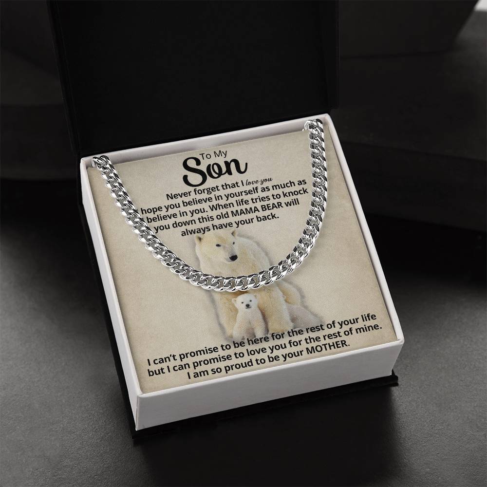 To My Son - Mama Bear  Cuban Link Chain Necklace