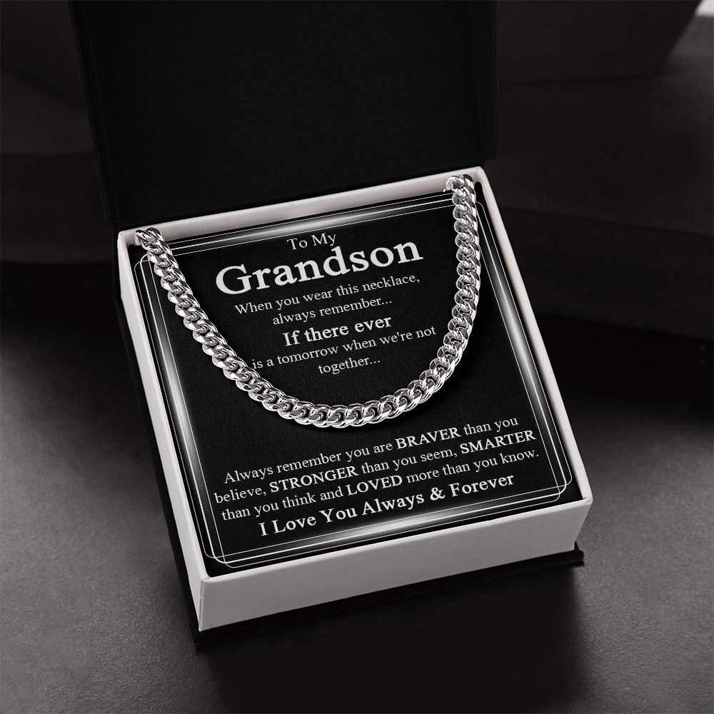 To My Grandson Necklace Grandson Cuban Chain Jewelry Grandma To Grandson Keepsake Gifts For Grandsons Grandson Birthda Cuban Link Chain