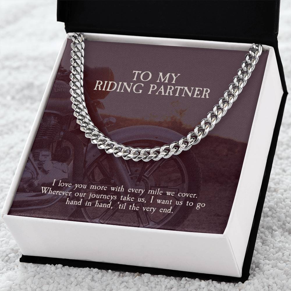 To My Riding Partner - Cuban Link Chain Necklace For Biker Husbandboyfriend From Wifegirlfriend Sterling Silver Neckla