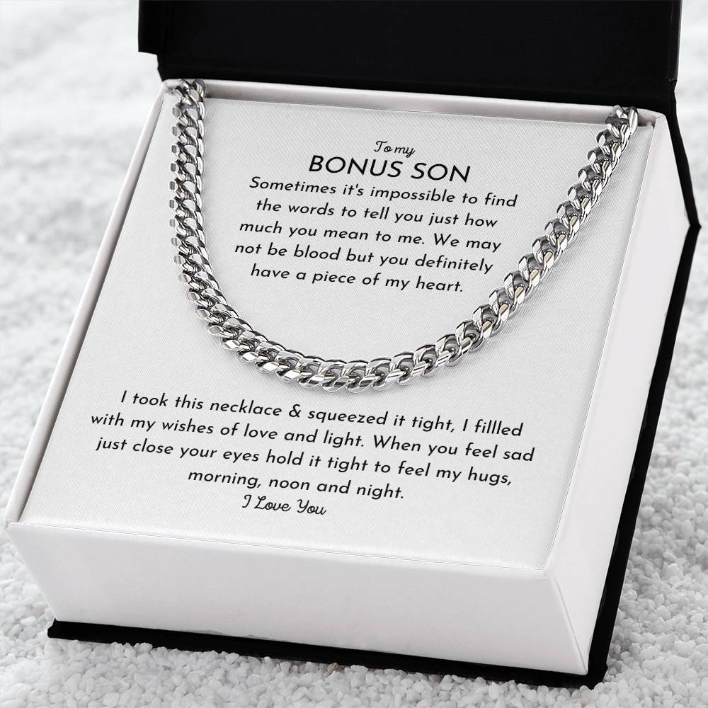 To My Bonus Son Necklace Christmas Gifts For Bonus Son Stocking Stuffers For Teenage Boys Chosen Family Stepson Gift C Cuban Link Chain