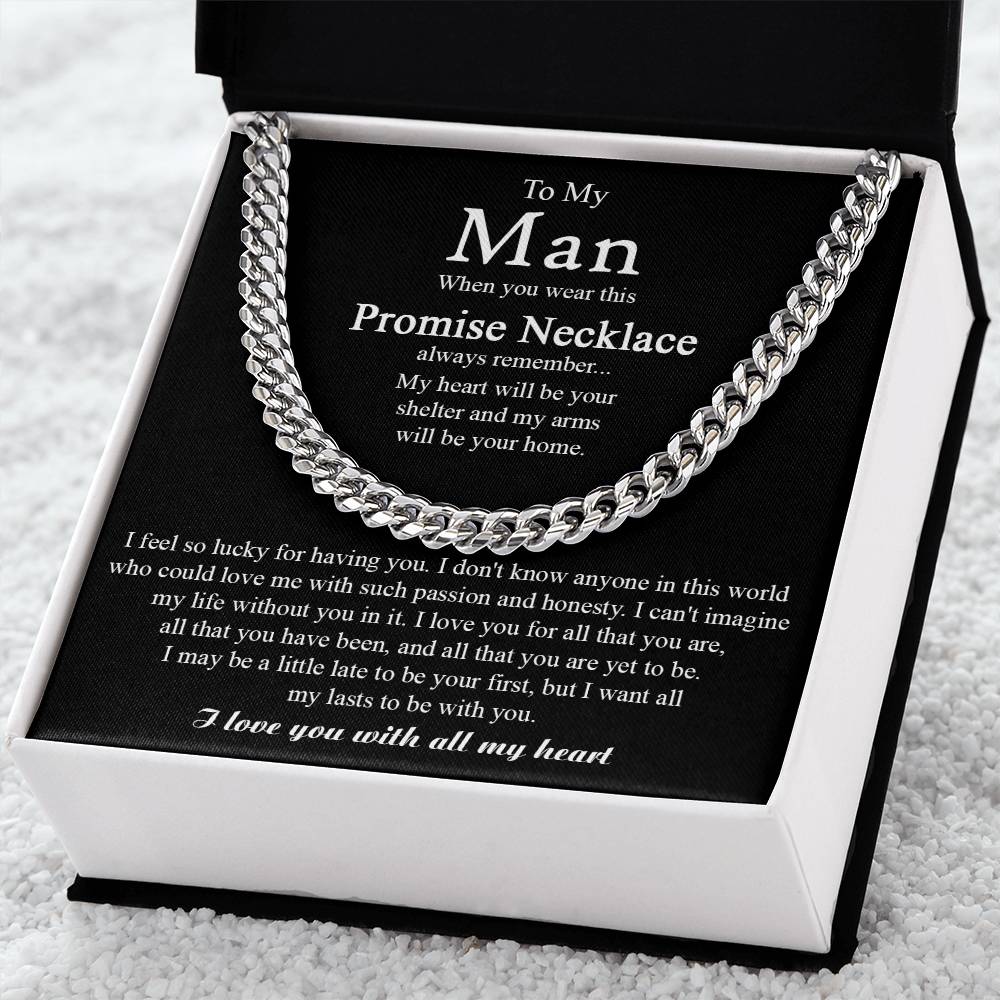 To My Man Necklace Gift For Boyfriend Husband Birthday Jewelry Gift Anniversary Gift Promise Necklace For Him Cuban Link Chain