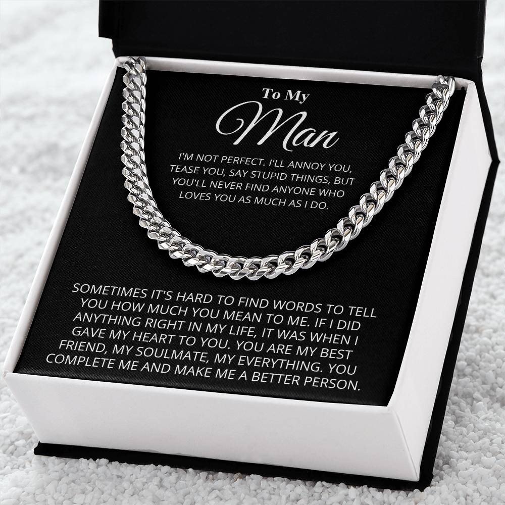 To My Man Chain Necklace Gift For Boyfriend Husband Birthday Gift Anniversary Gift Cuban Link Chain