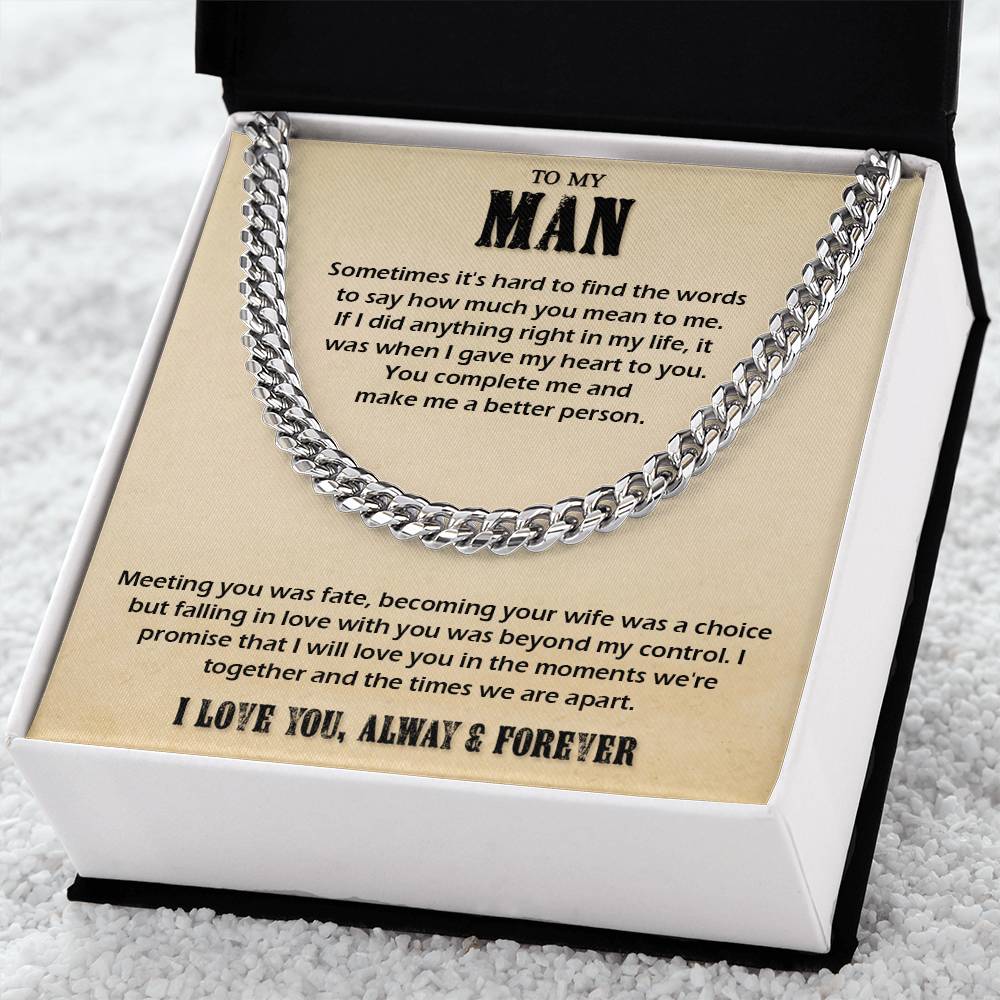 To My Man Cuban Chain Necklace Husband Necklace Gift For Husband From Wife Cuban Link Chain