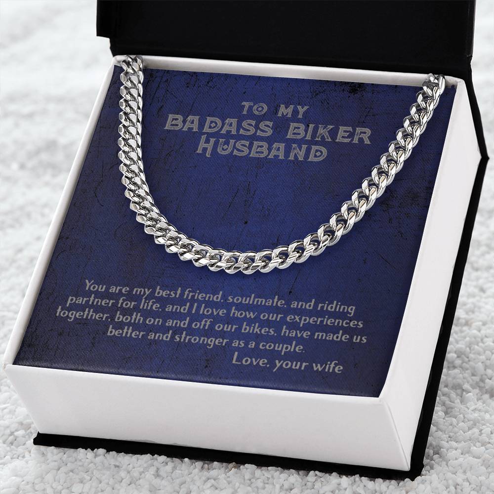 To My Badass Biker Husband From Wife - Cuban Link Chain Necklace For Biker Motorcycle Couple Gift For Him