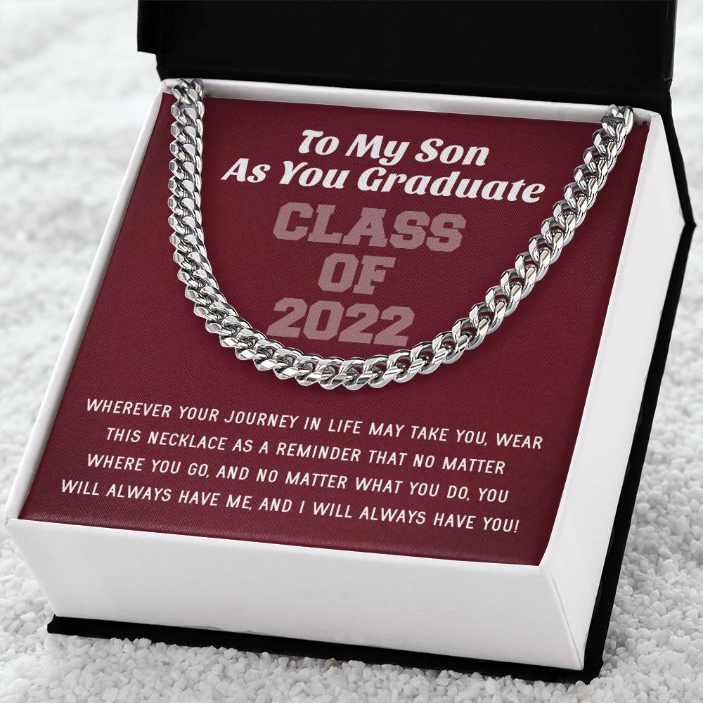 Son Graduation Class Of 2022 High School Graduation College Graduation Gift For Son Mens Gold Cuban Link Chain Necklac