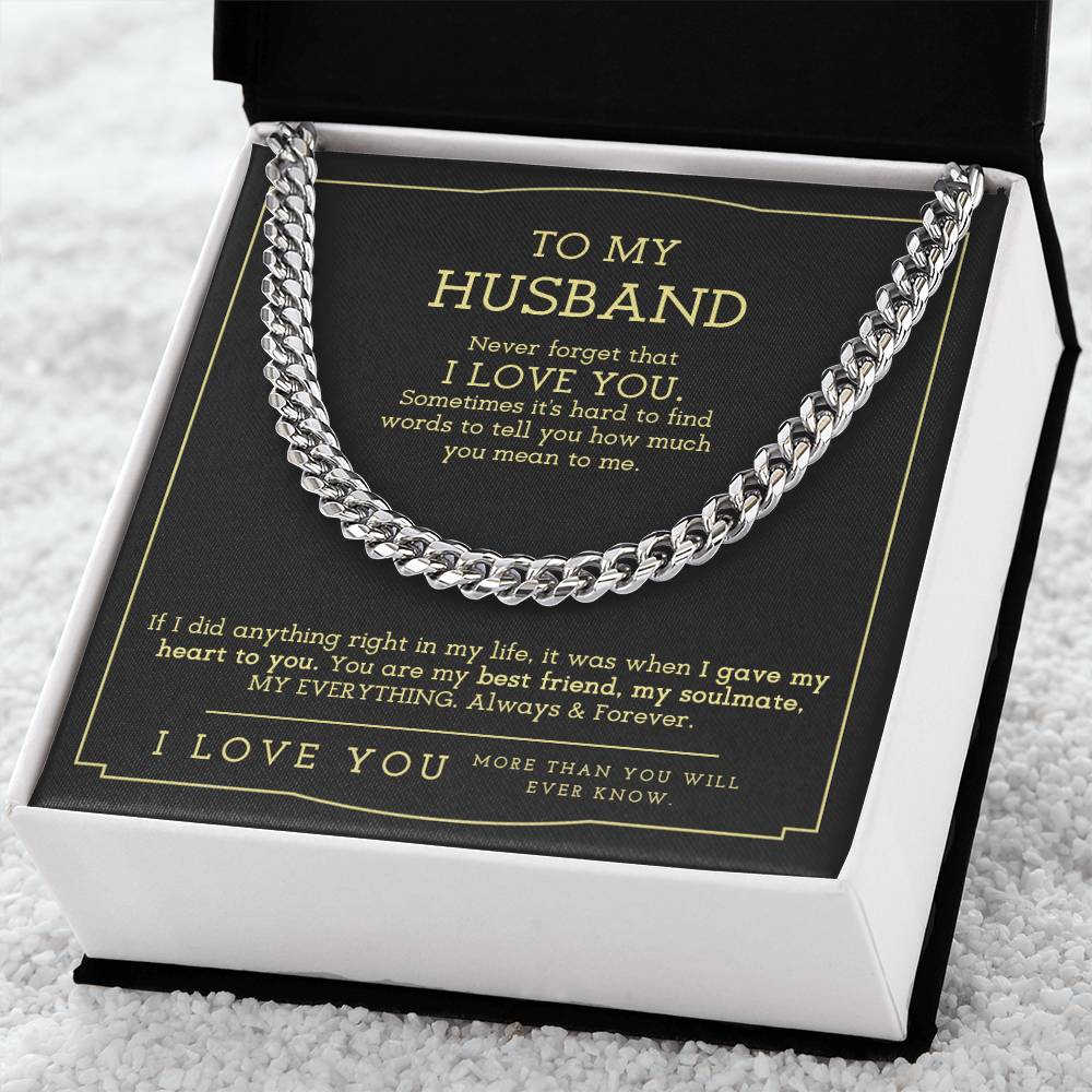 To My Husband Cuban Link Chain Necklace Husband Gift From Wife Anniversary Gift For Husband Husband Birthday Father's