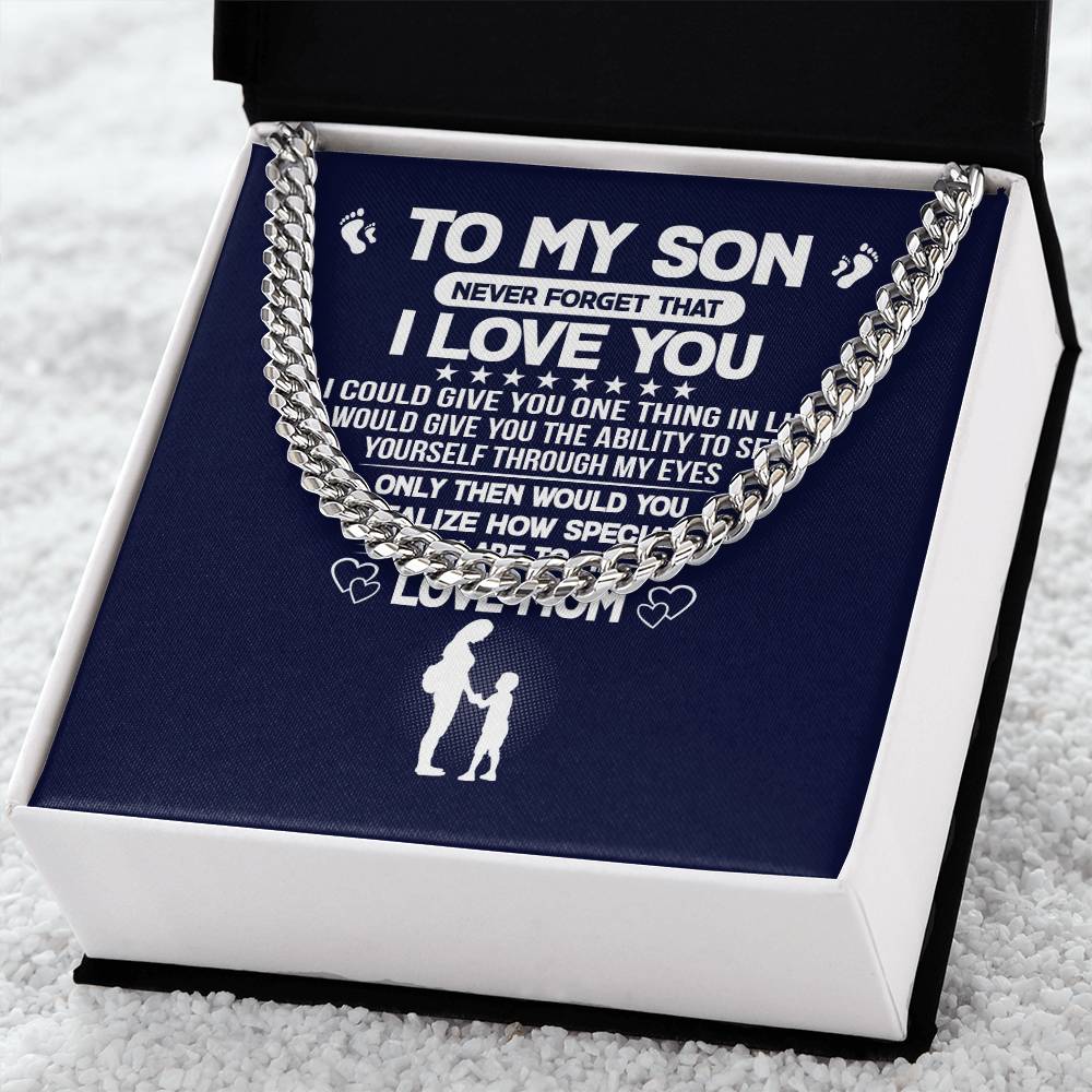 Never Forget I Love You Cuban Link Chain Necklace Gift For Son