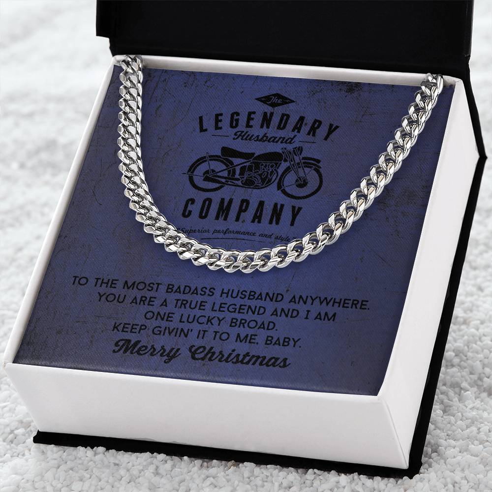 Legendary Husband - Gift From Wife For Biker Husband Cuban Link Chain Necklace In Silver Or Gold Motorcycle Gifts For