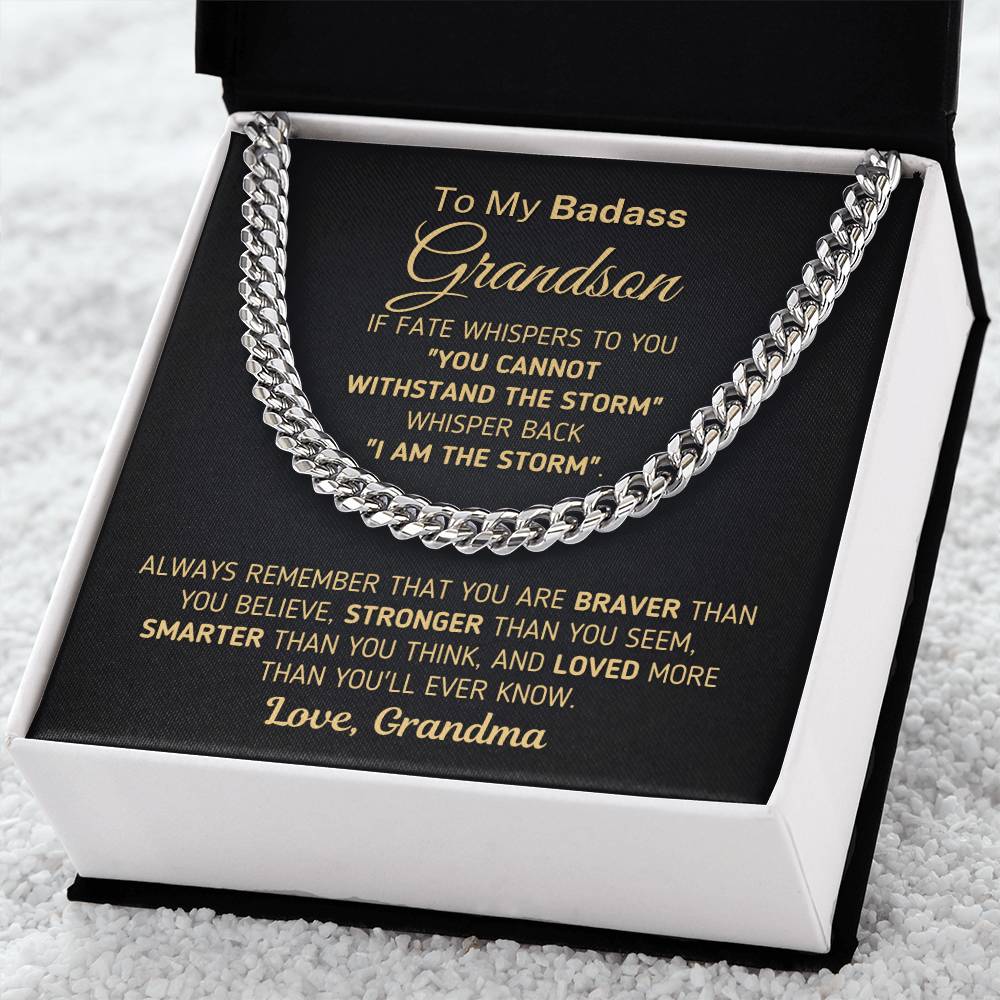 To My Badass Grandson Necklace Gift For Grandson From Grandma Cuban Link Chain Necklace For Grown Grandson