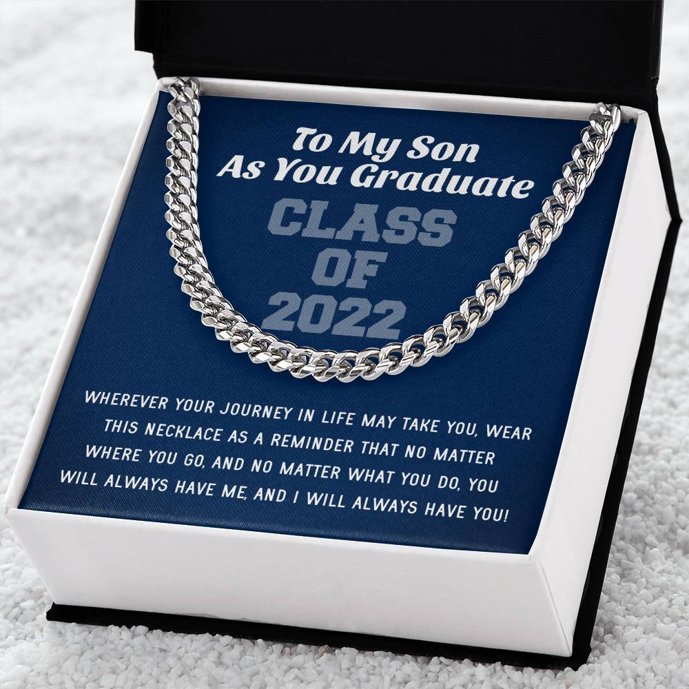 Son Graduation Class Of 2022 High School Graduation College Graduation Gift For Son Mens Gold Cuban Link Chain Necklac