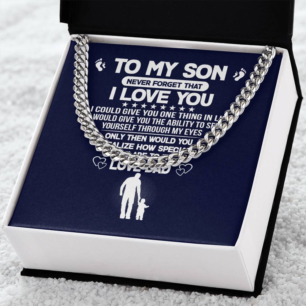 Never Forget I Love You Cuban Link Chain Necklace Gift For Son
