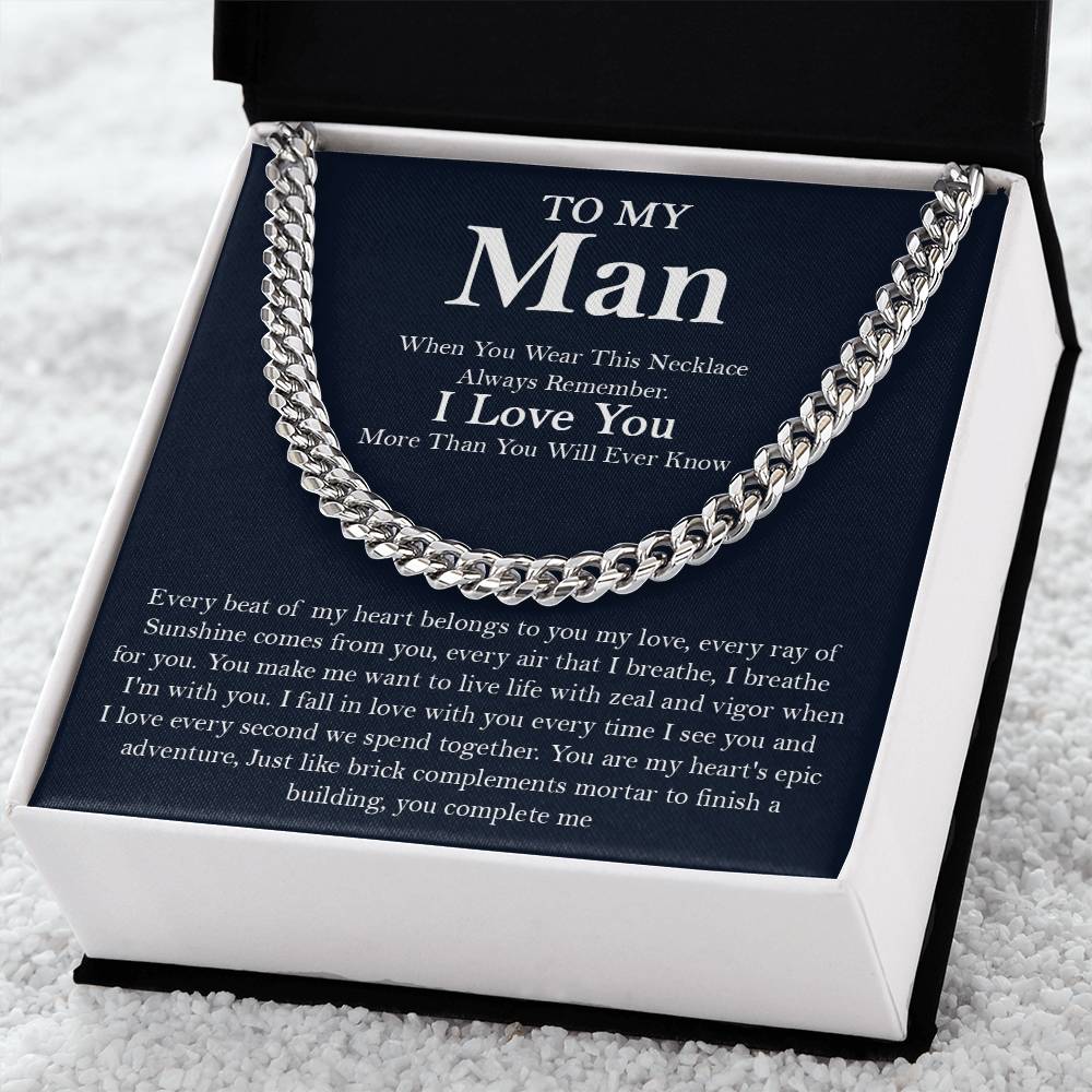 To My Man Cuban Chain Necklace Romantic Birthday Gifts For Husbandboyfriend Gift For Him Christmas Gift Cuban Link Chain