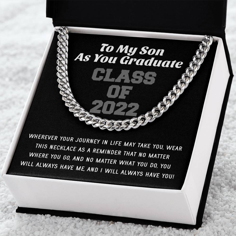 Son Graduation Class Of 2022 High School Graduation College Graduation Gift For Son Mens Gold Cuban Link Chain Necklac