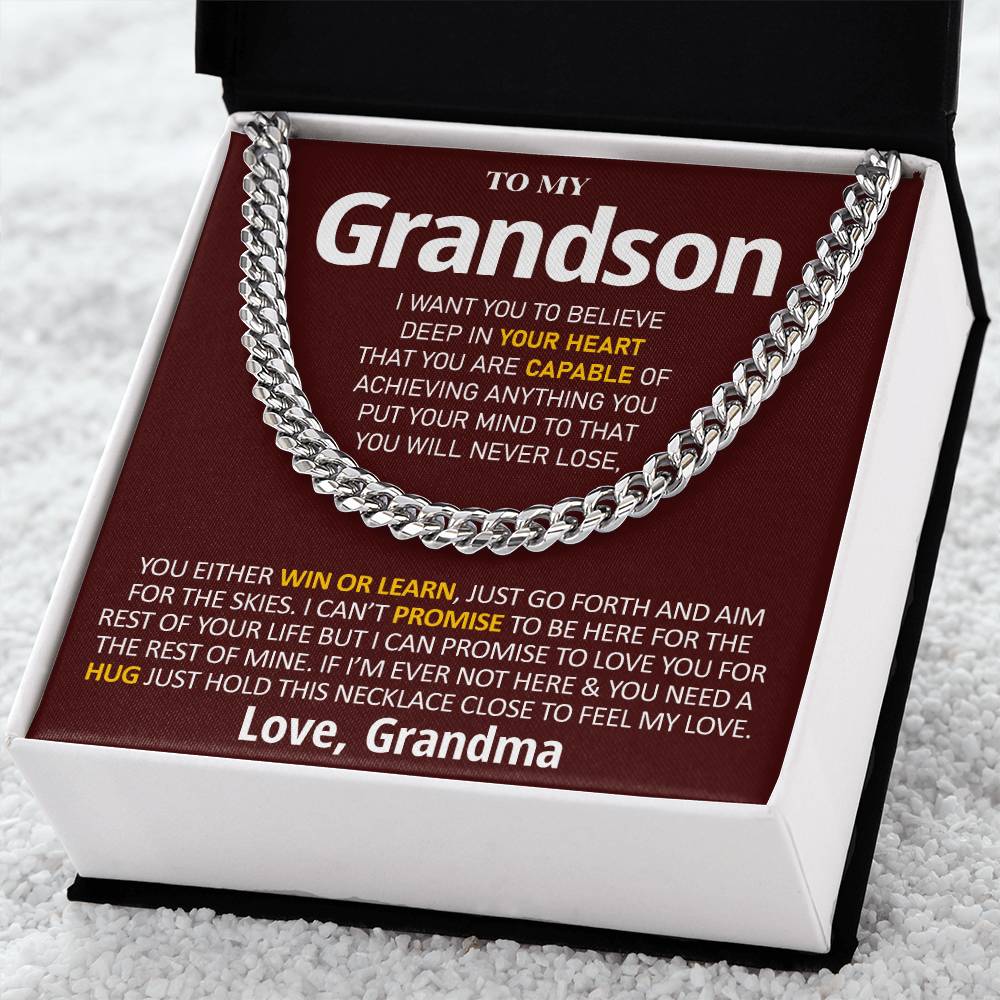 To My Grandson - Feel My Love  Cuban Link Chain Necklace