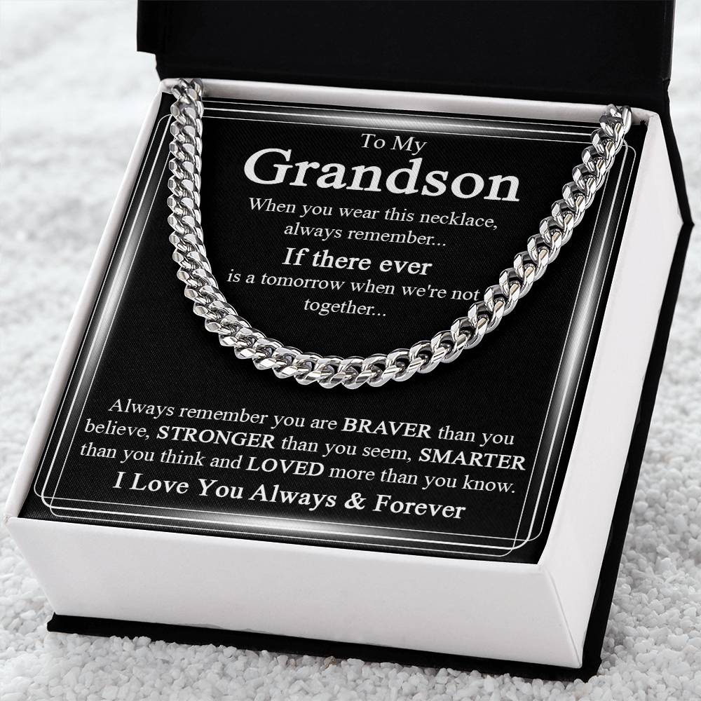 To My Grandson Necklace Grandson Cuban Chain Jewelry Grandma To Grandson Keepsake Gifts For Grandsons Grandson Birthda Cuban Link Chain