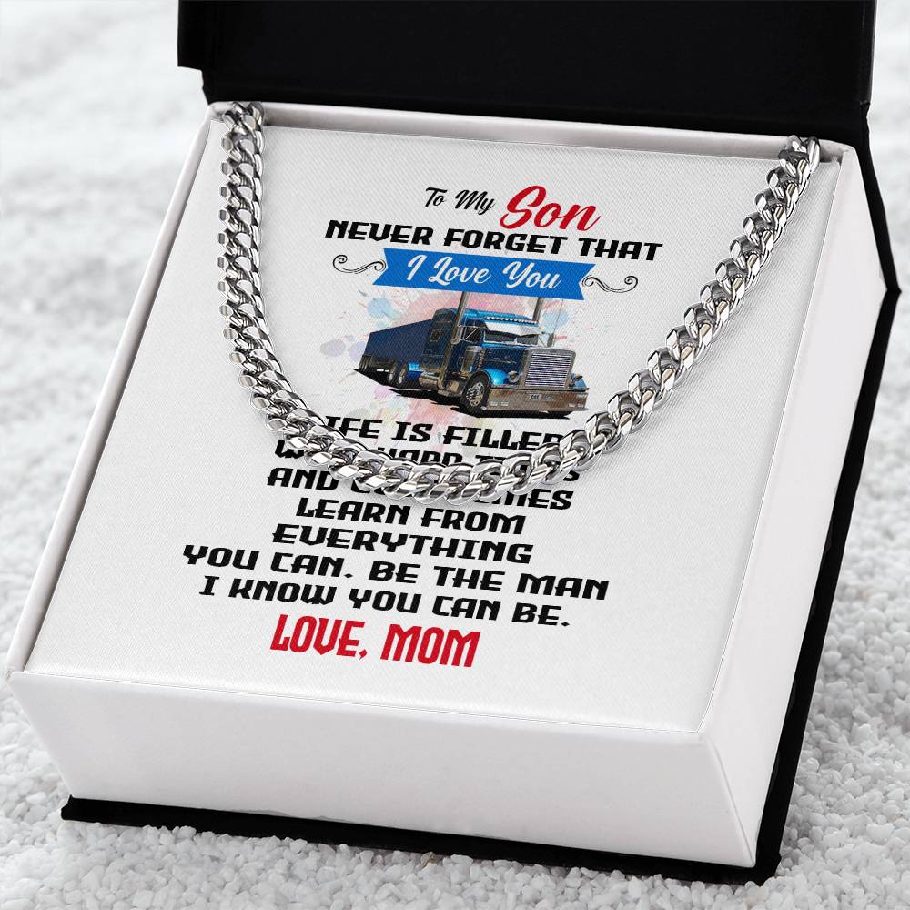 Never Forget I Love You Cuban Link Chain Necklace Mom Gift For Son