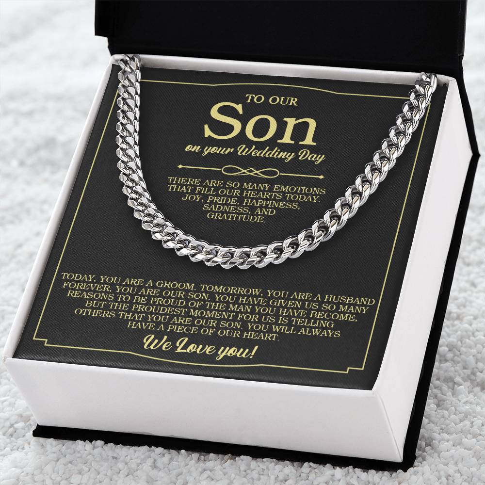 To Our Son On Your Wedding Day Cuban Chain Necklace Gift For Son From Mother And Dad Wedding Gift For Groom Groom Gift Cuban Link Chain