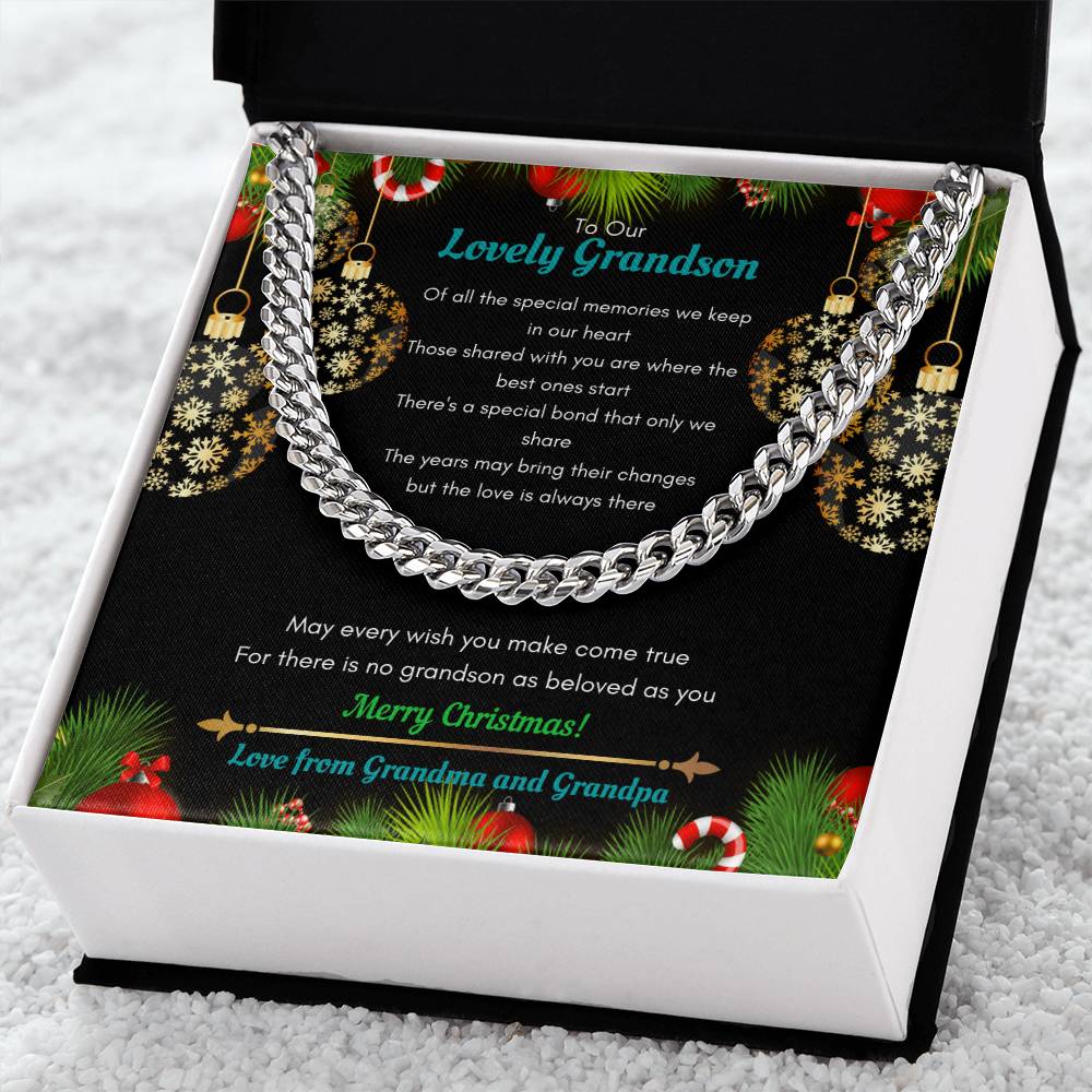 Grandparents To Grandson Christmas Cuban Chain Link Necklace Cuban Link Chain