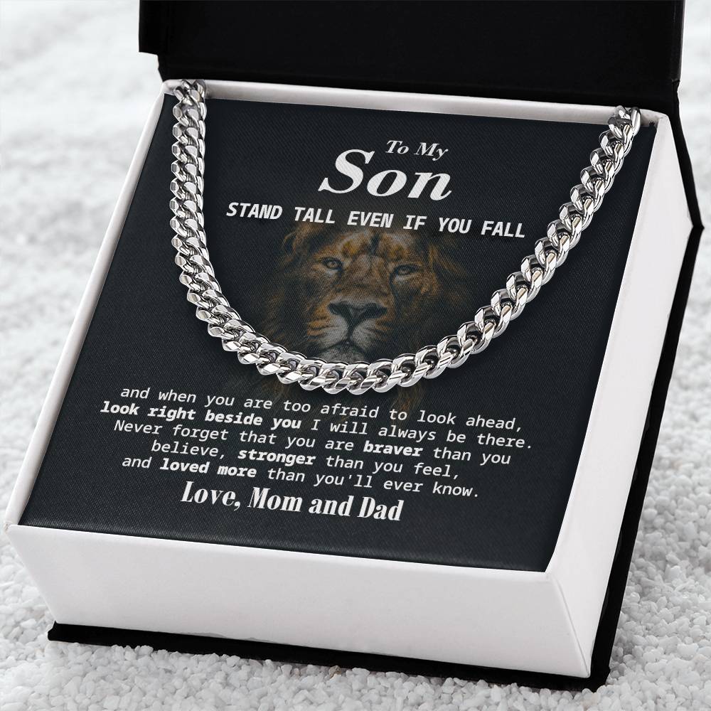 To My Son Stand Tall Even If You Fall Cuban Link Chain Necklace Gift For Son