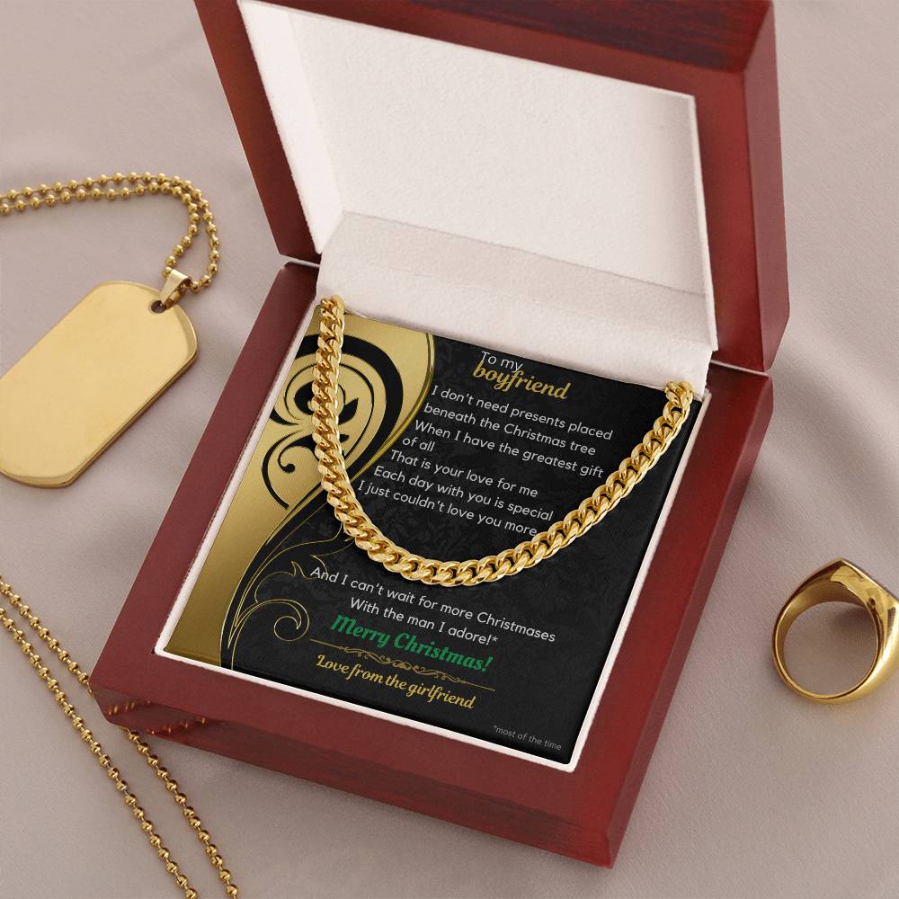 To My Boyfriend Christmas Cuban Link Chain Necklace