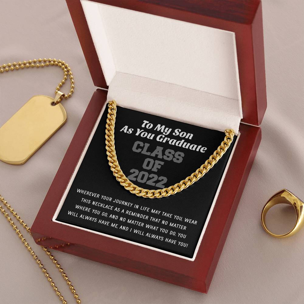 Son Graduation Class Of 2022 High School Graduation College Graduation Gift For Son Mens Gold Cuban Link Chain Necklac