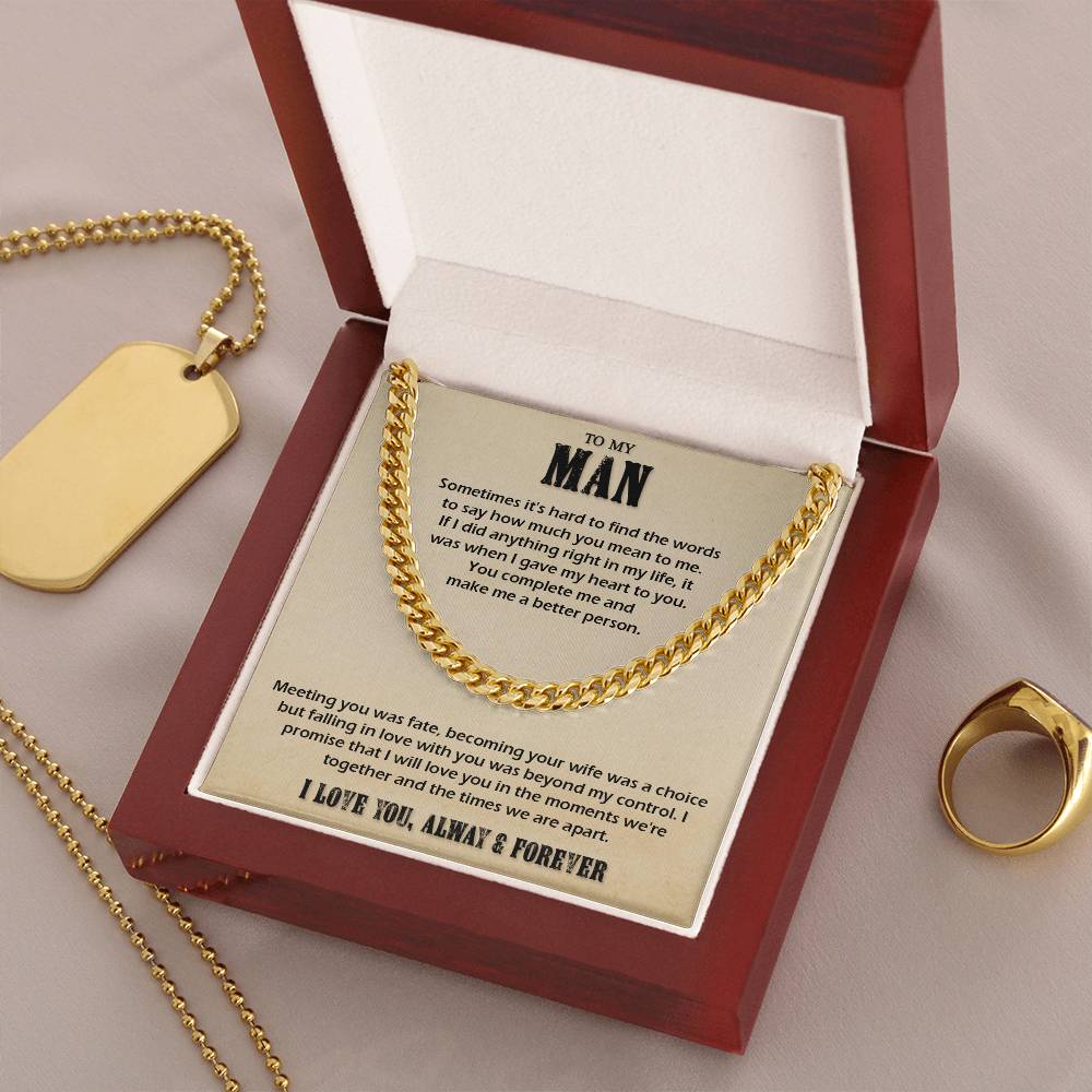 To My Man Cuban Chain Necklace Husband Necklace Gift For Husband From Wife Cuban Link Chain