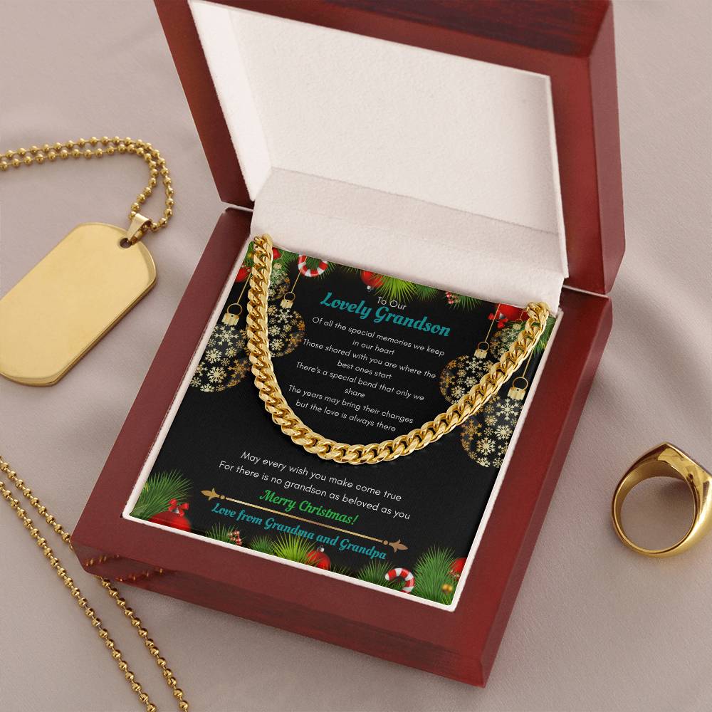 Grandparents To Grandson Christmas Cuban Chain Link Necklace Cuban Link Chain