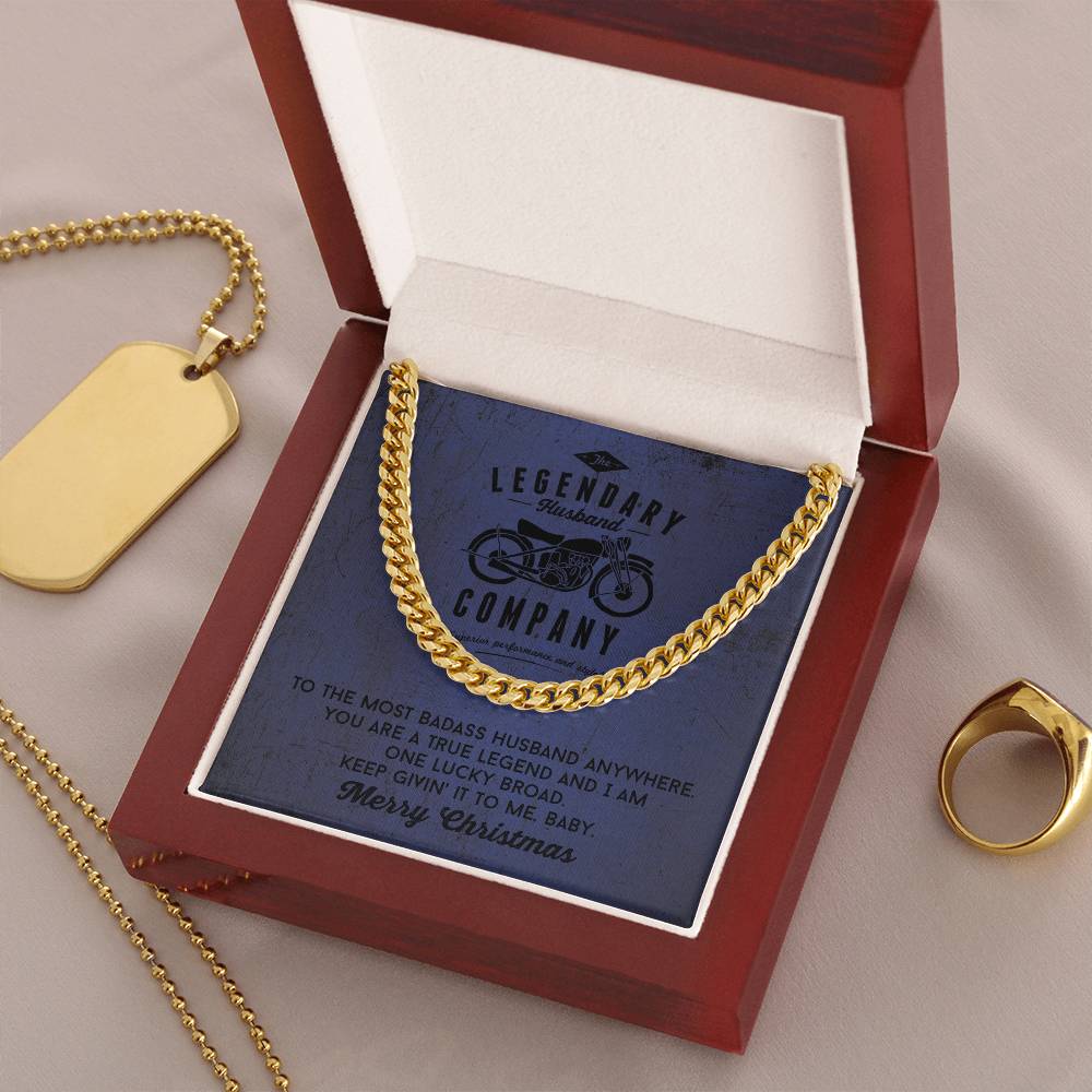 Legendary Husband - Gift From Wife For Biker Husband Cuban Link Chain Necklace In Silver Or Gold Motorcycle Gifts For