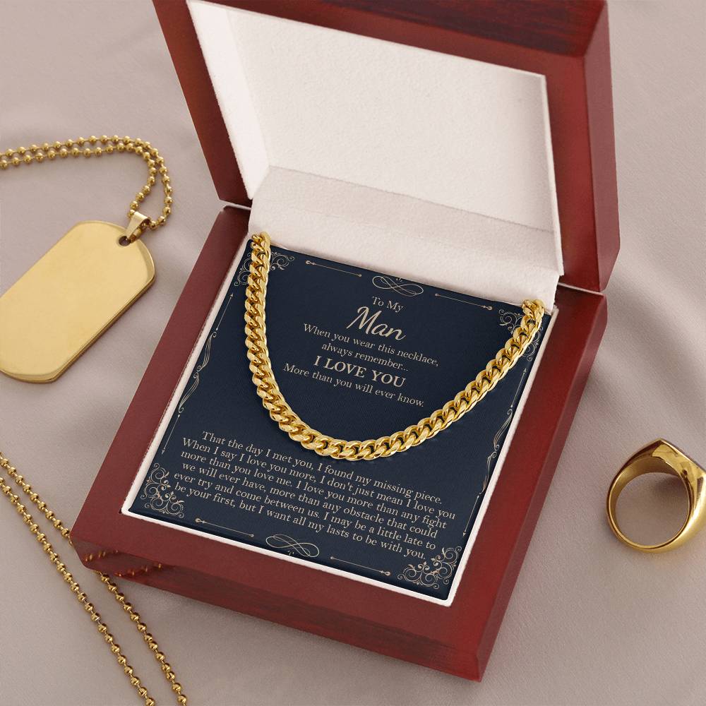To My Man Necklace Gift For Boyfriend Boyfriend Cuban Chain Necklace Birthday Gift For Men Cuban Link Chain