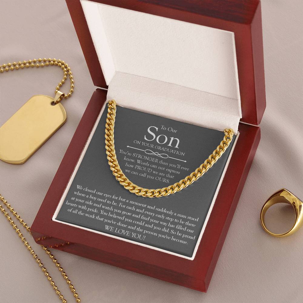 To Our Son Gift On Graduation Day Meaningful Graduation Gift For Son From Mom And Dad Graduation Necklace For Men Cuban Link Chain