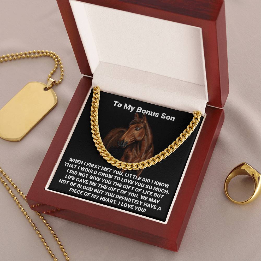 To My Bonus Son Necklace Gift For Step Son Bonus Son Graduation Graduate Gift Fathers Day Father Son Gift Horse Lover Cuban Link Chain