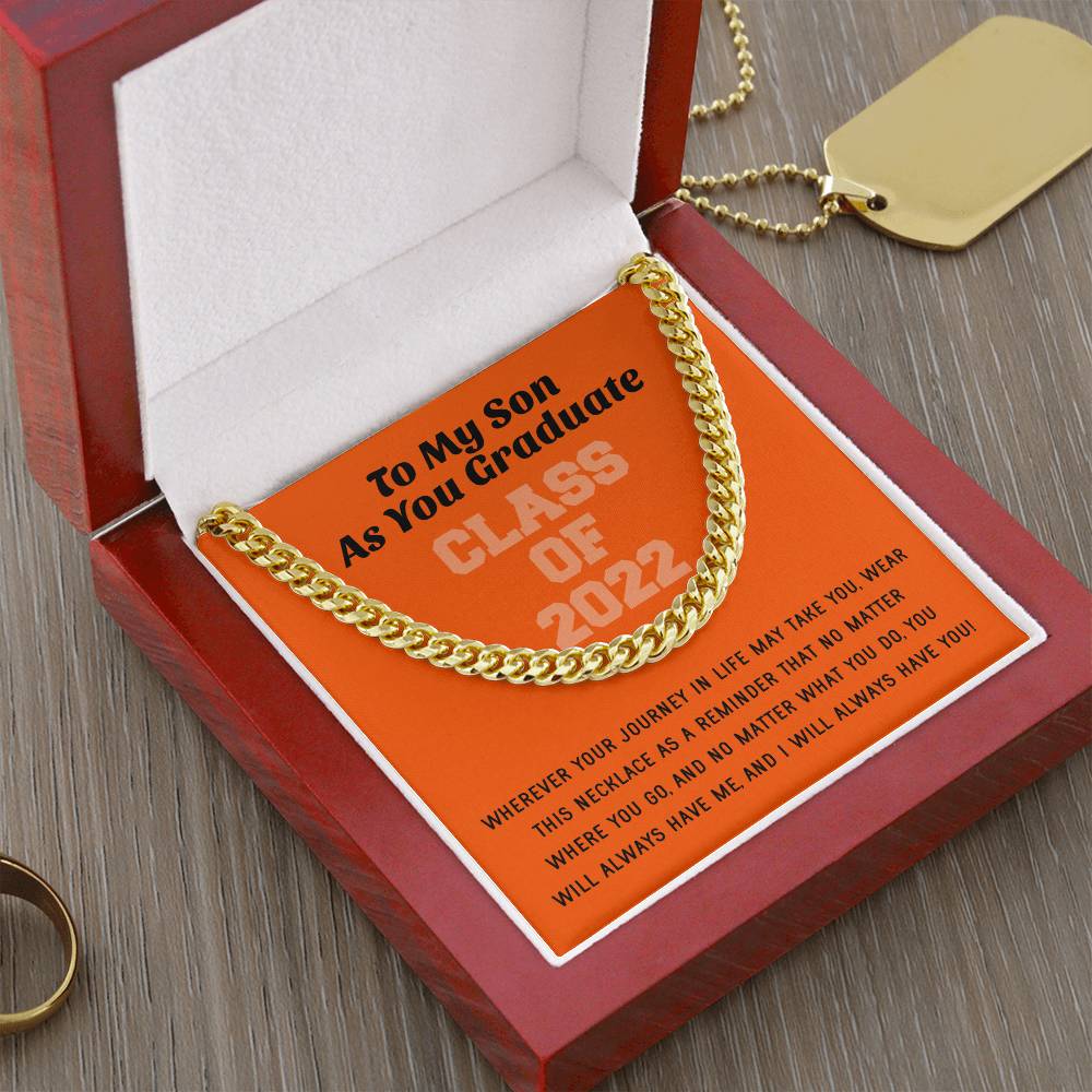 Son Graduation Class Of 2022 High School Graduation College Graduation Gift For Son Mens Gold Cuban Link Chain Necklac