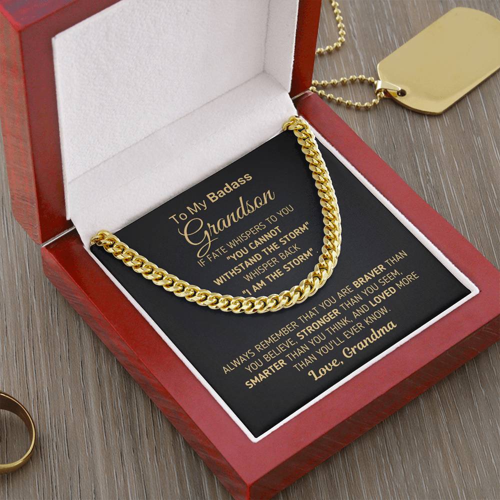 To My Badass Grandson Necklace Gift For Grandson From Grandma Cuban Link Chain Necklace For Grown Grandson