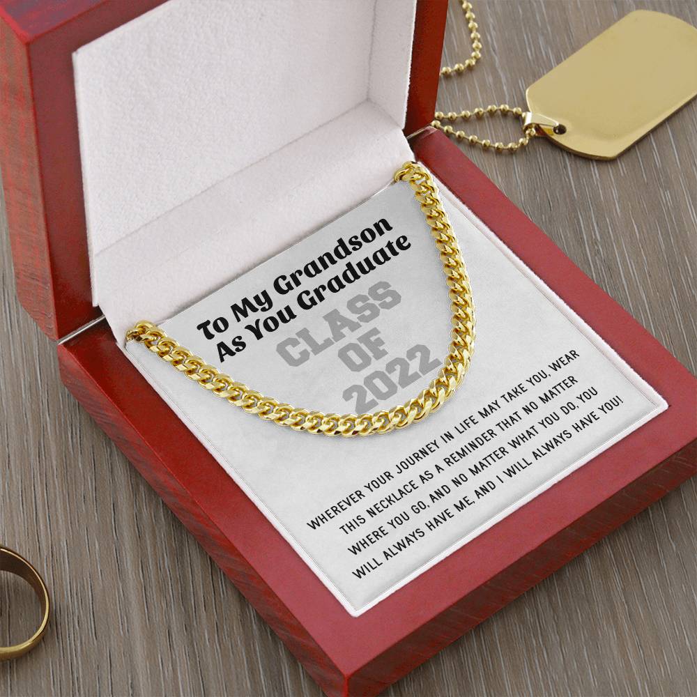 Grandson Graduation Class Of 2022 High School Graduation College Graduation Gift For Grandson Mens Gold Cuban Link Cha Cuban Link Chain