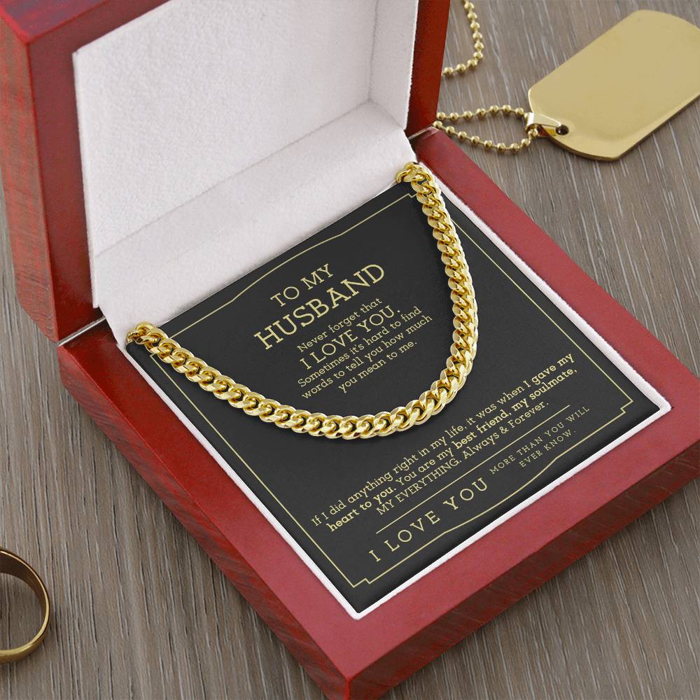 To My Husband Cuban Link Chain Necklace Husband Gift From Wife Anniversary Gift For Husband Husband Birthday Father's