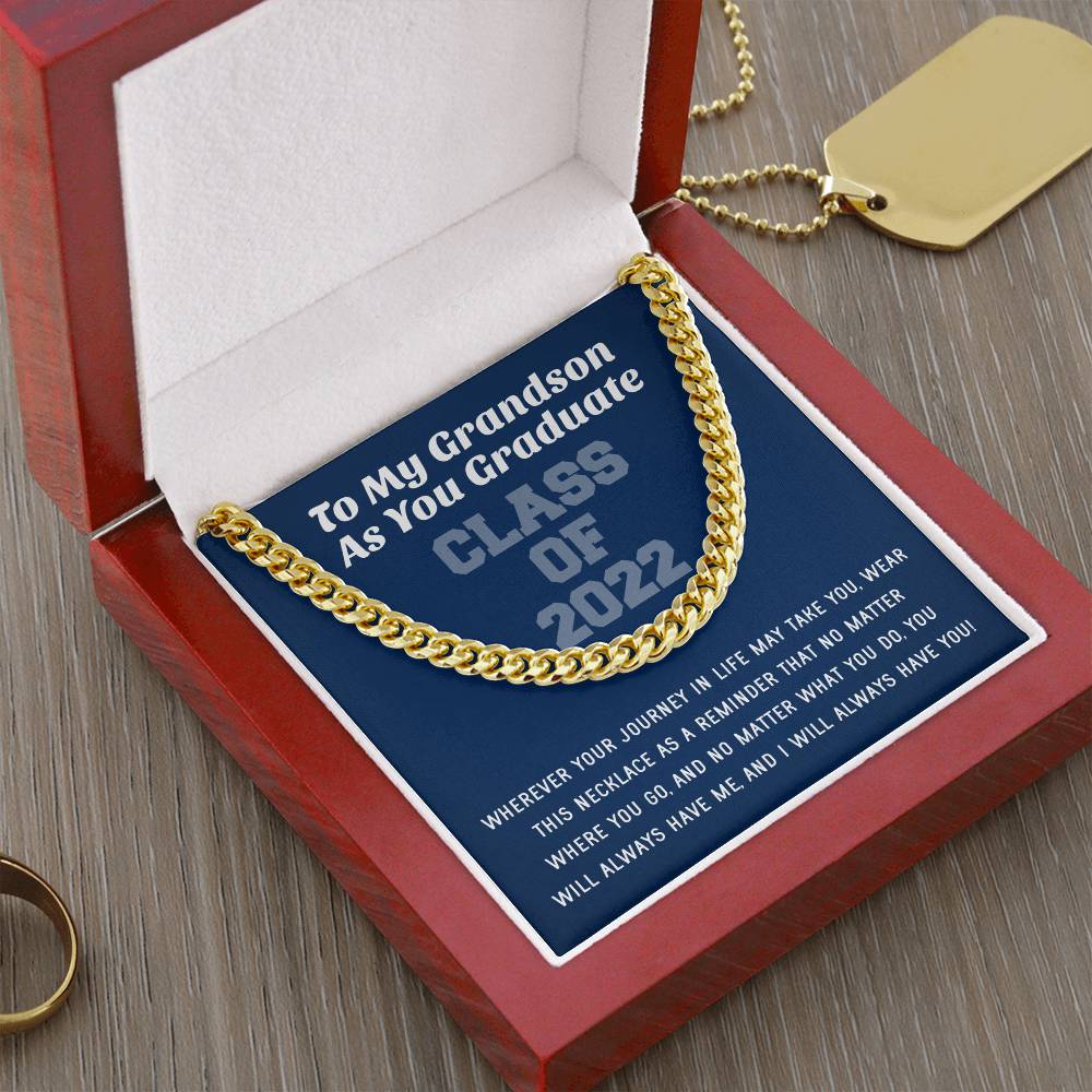 Grandson Graduation Class Of 2022 High School Graduation College Graduation Gift For Grandson Mens Gold Cuban Link Cha Cuban Link Chain