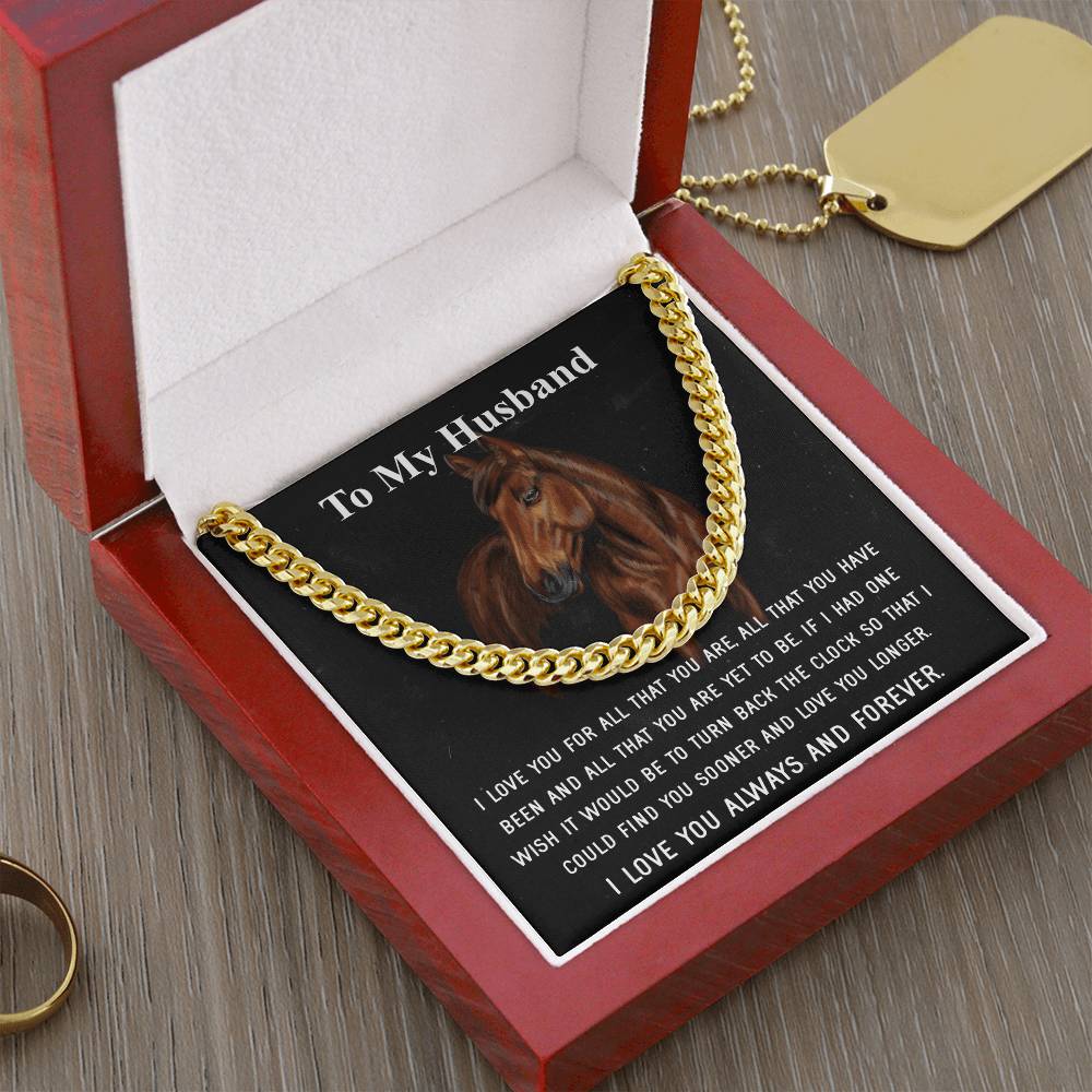Husband Fathers Day Gift Silver Cuban Link Chain For Men Husband Birthday Gift Anniversary Gift For Horse Lover Cowboy