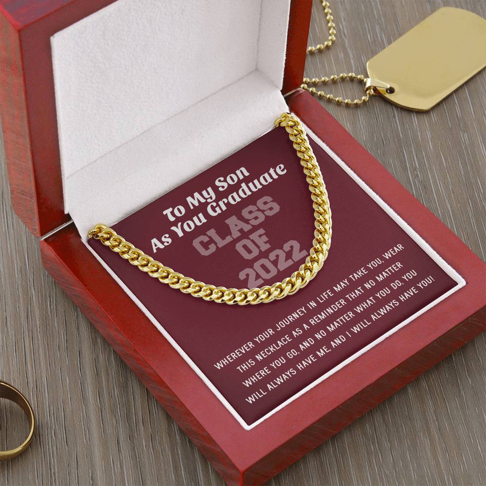 Son Graduation Class Of 2022 High School Graduation College Graduation Gift For Son Mens Gold Cuban Link Chain Necklac