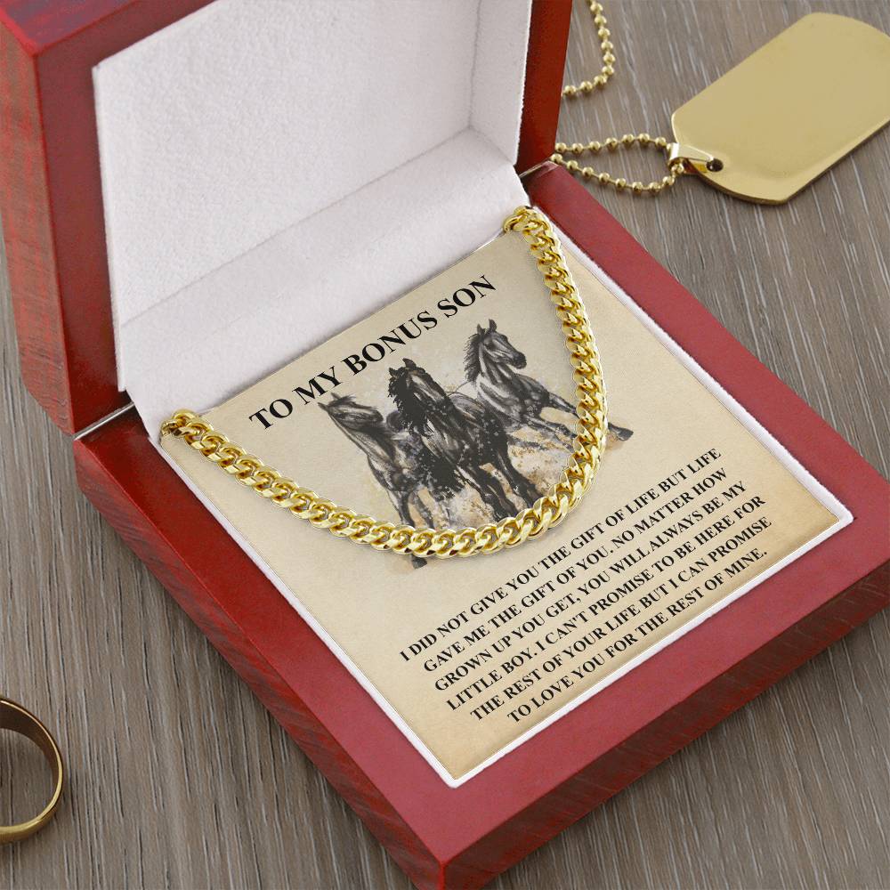 To My Bonus Son Necklace Gift For Step Son Bonus Son Graduation Graduate Gift Fathers Day Father Son Gift Horse Lover Cuban Link Chain