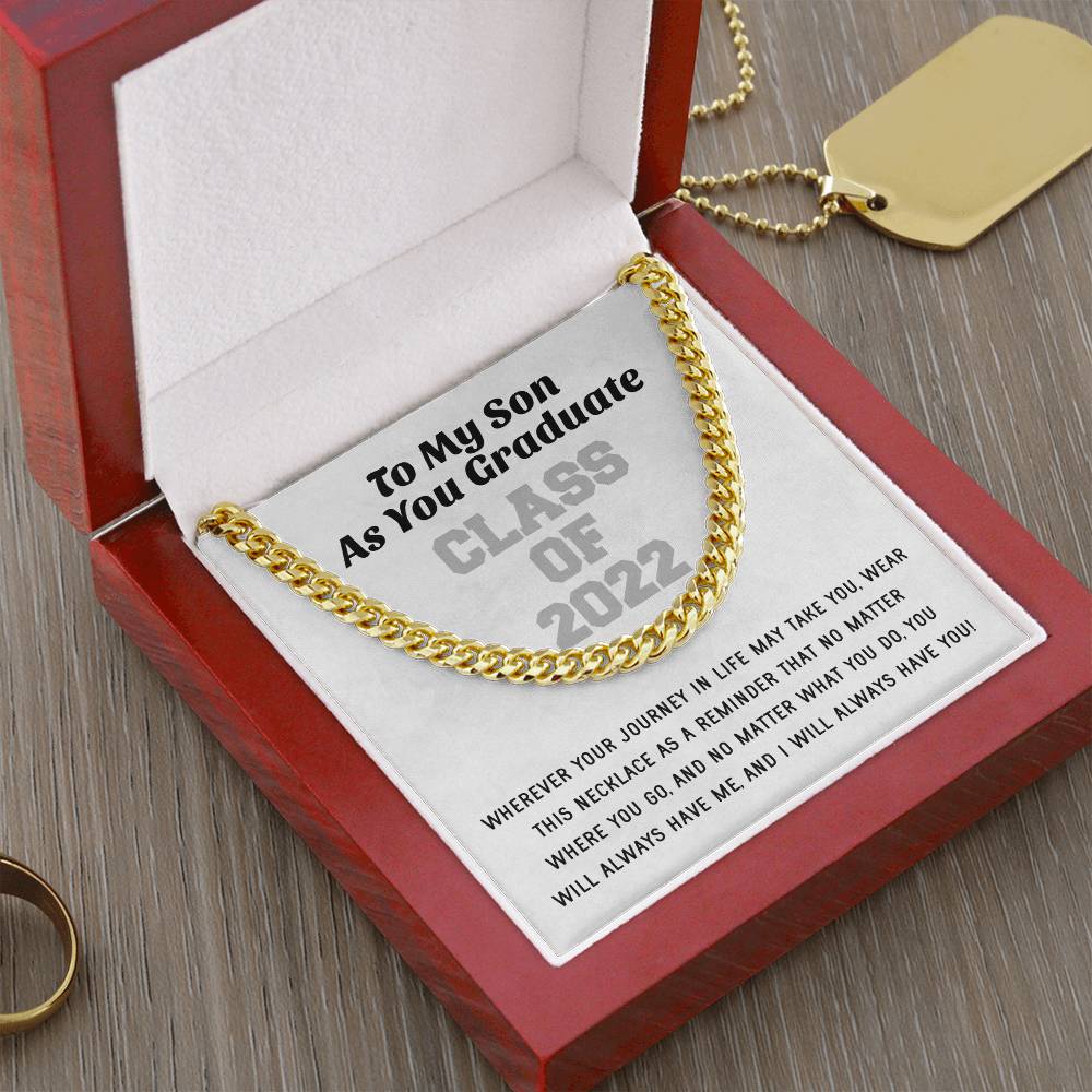Son Graduation Class Of 2022 High School Graduation College Graduation Gift For Son Mens Gold Cuban Link Chain Necklac