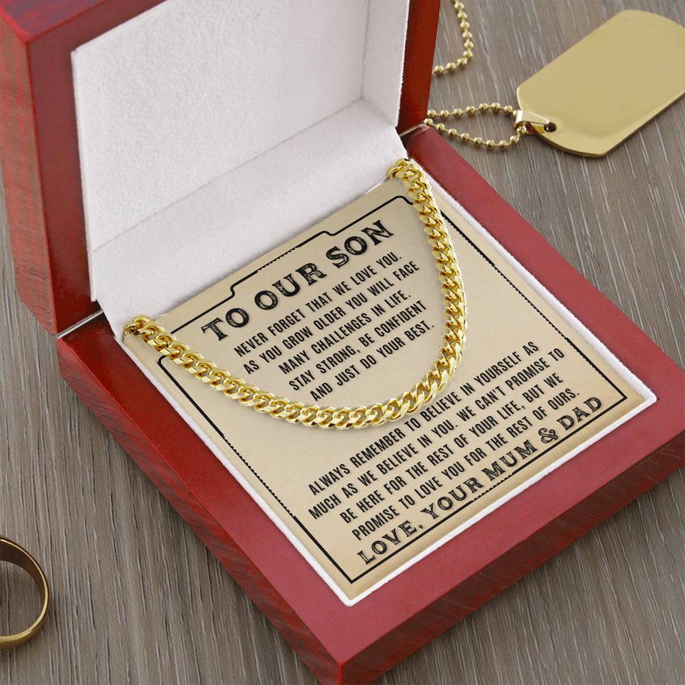 To Our Son - Never For Get That -From Mum And Dad Cuban Link Chain