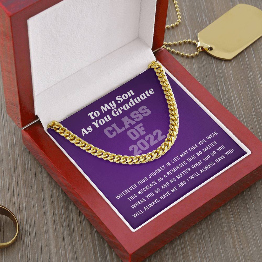 Son Graduation Class Of 2022 High School Graduation College Graduation Gift For Son Mens Gold Cuban Link Chain Necklac