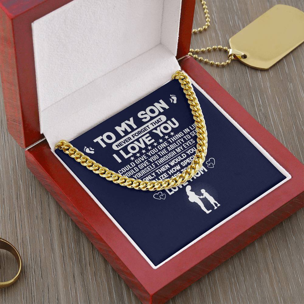 Never Forget I Love You Cuban Link Chain Necklace Gift For Son