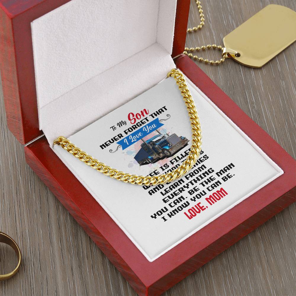 Never Forget I Love You Cuban Link Chain Necklace Mom Gift For Son