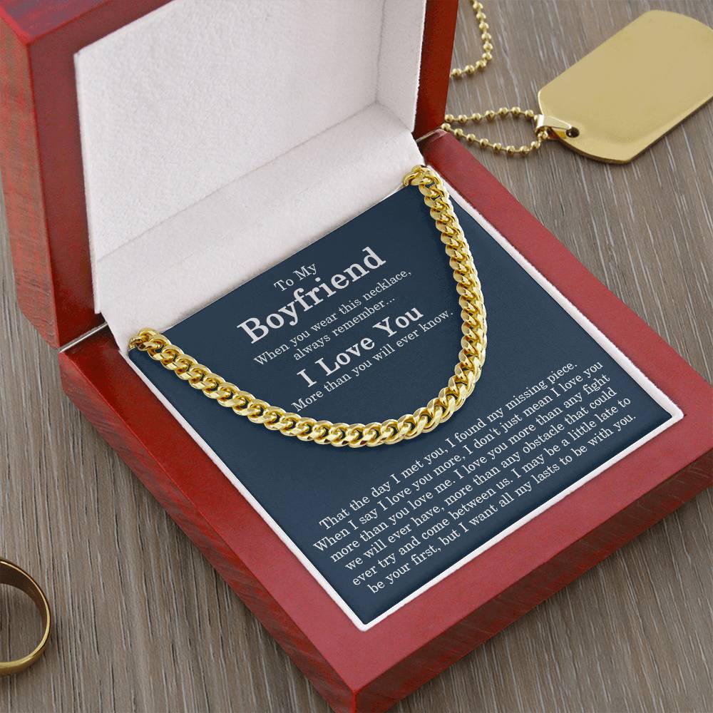 To My Boyfriend Cuban Chain Necklace Sentimental Gift For Boyfriend From Girlfriend Men Chain Necklace For Him Valenti Cuban Link Chain